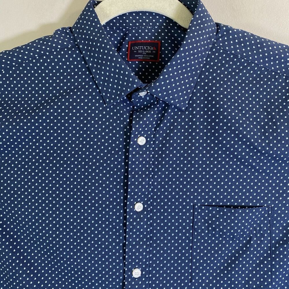 UNTUCKit Brenner  Performance Shirt Men 2XL Tall  Short Sleeve Button  Polka Dot